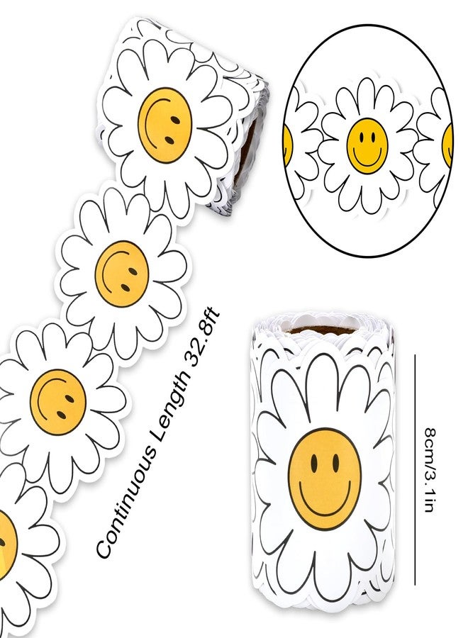 Whaline 32.8Ft Daisy Flower Bulletin Board Border Back to School White Yellow Smile Daisy Die Cut Trim Border Roll for Chalkboard Wall Decor - Image 2